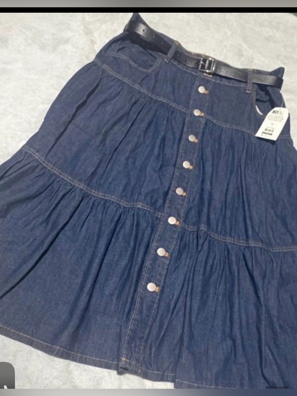 Tiered Dark Blue Denim Button-Front Women's Skirt